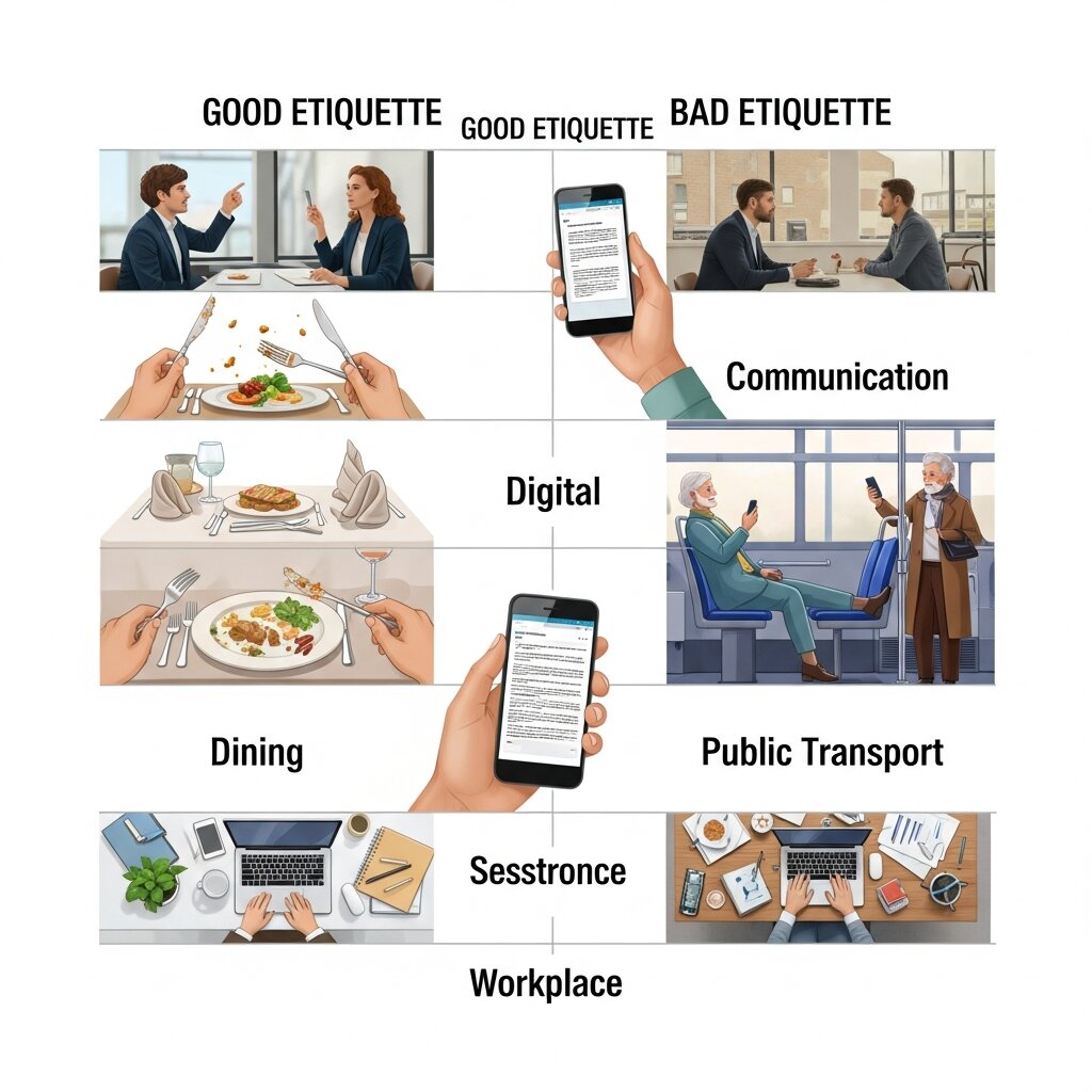 Side-by-side chart highlighting good manners versus bad behavior in dating situations