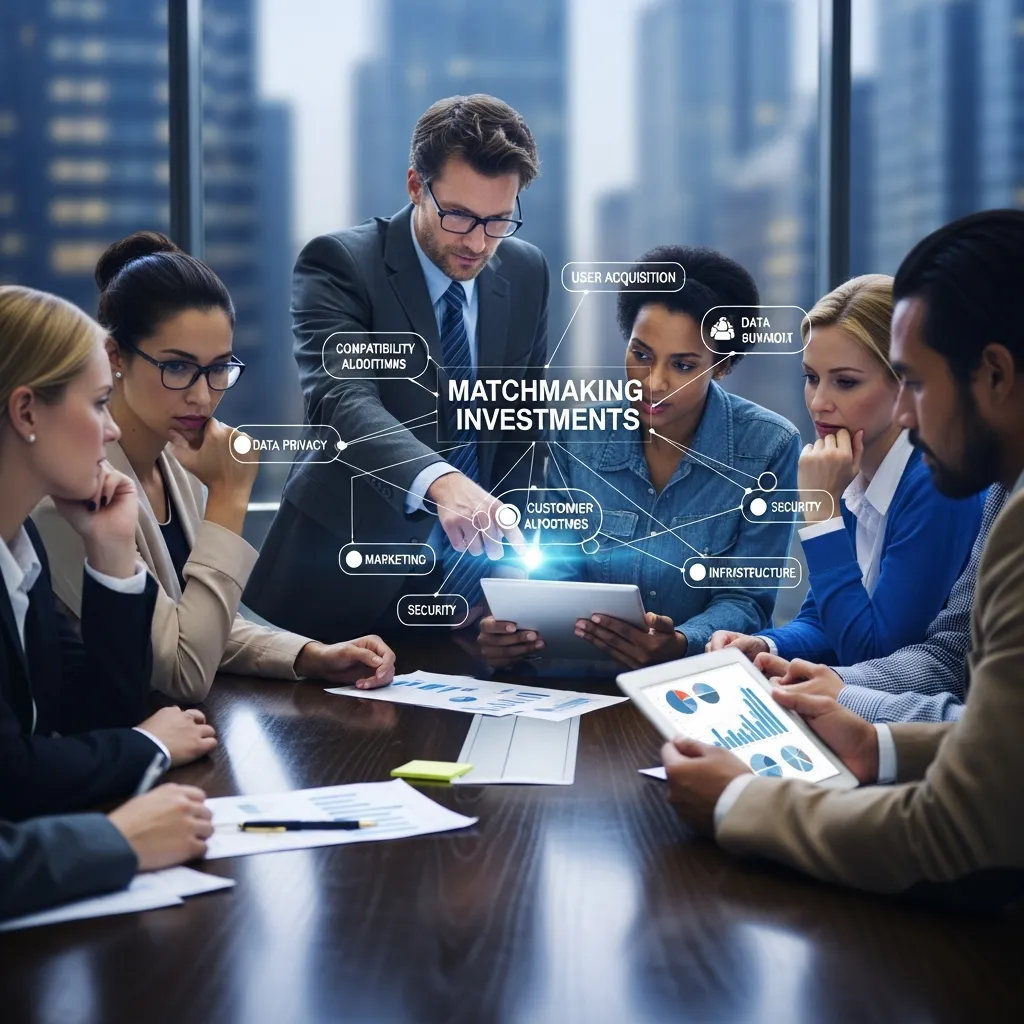 Infographic illustrating factors influencing your matchmaking investment, including service level, membership tier, location, duration of matchmaking plan, number of introductions, personalization level, coach involvement, and overall relationship goals.