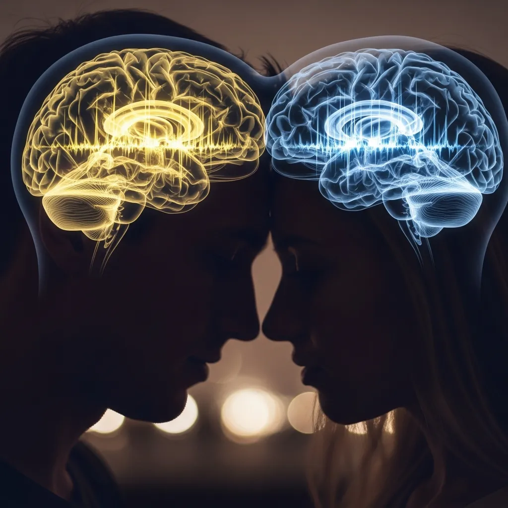Illustration of brain activity showing emotional and chemical responses during dating and attraction